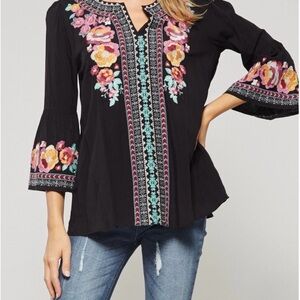 ANDREE Black Embellished Blouse  with 3/4 Sleeves